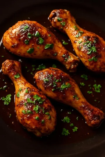 Honey Garlic Baked Chicken Drumsticks garnished and ready to serve