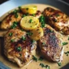 Irish chicken in creamy whiskey sauce garnished with herbs