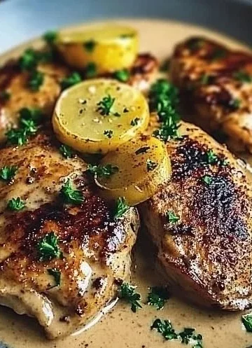 Irish chicken in creamy whiskey sauce garnished with herbs