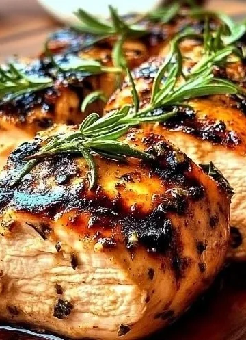 Delicious balsamic grilled chicken served on a plate with fresh vegetables