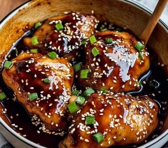 Delicious juicy oven-baked teriyaki chicken served with vegetables