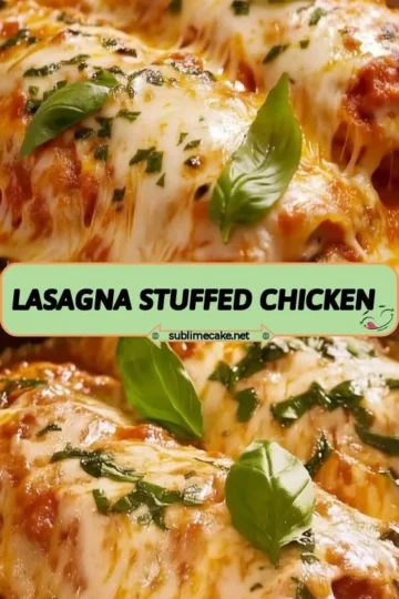 Delicious lasagna stuffed chicken garnished with fresh herbs on a plate