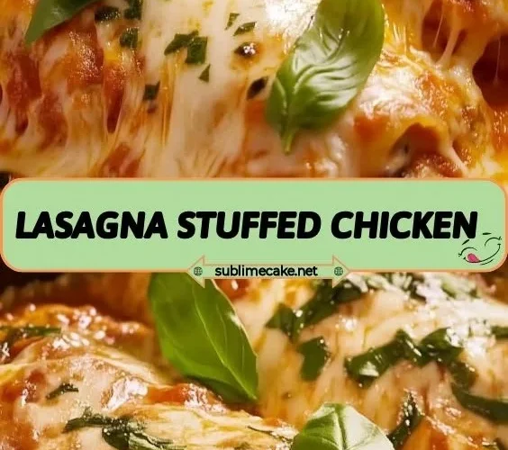 Delicious lasagna stuffed chicken garnished with fresh herbs on a plate