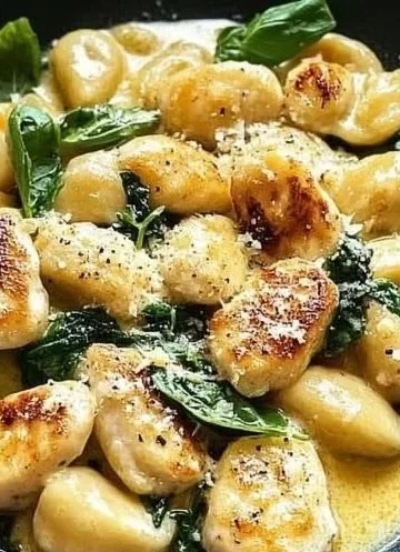 Lemon Gnocchi with Chicken served in a bowl garnished with herbs