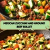 Delicious Mexican zucchini and ground beef skillet served in a pan