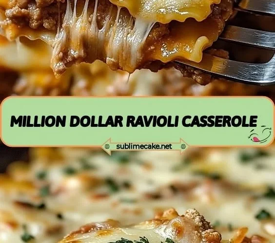 Delicious Million Dollar Ravioli Casserole recipe baked to perfection