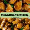 Plate of Mongolian Chicken with vegetables and rice, showcasing vibrant colors and textures.