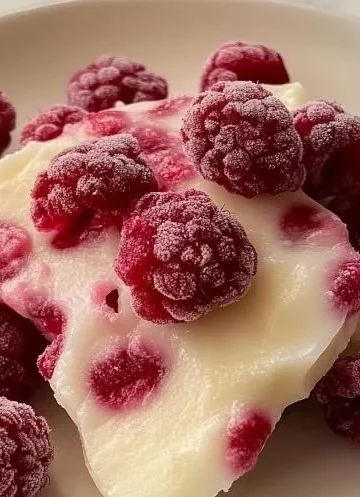 Raspberry Yogurt Bites served in a bowl with fresh raspberries