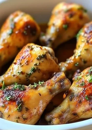 Savory Crock-Pot chicken drumsticks served on a plate with herbs.