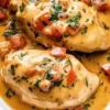 Slow Cooker Tomato Basil Chicken Breasts served with fresh herbs