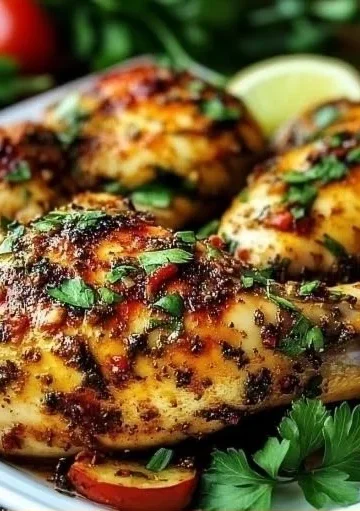 Spicy Calabrian chili roasted chicken garnished with fresh herbs
