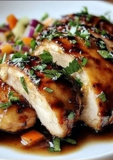 Sticky apple cider chicken served with fresh herbs and caramelized apples