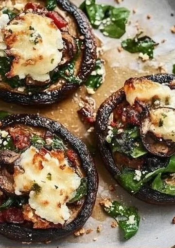 Stuffed portobello mushrooms filled with savory ingredients and herbs