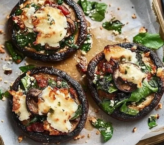 Stuffed portobello mushrooms filled with savory ingredients and herbs