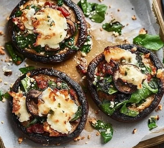 Stuffed portobello mushrooms filled with savory ingredients and herbs