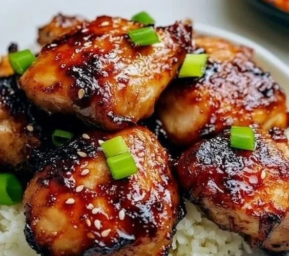 Crispy Sweet Chili Air Fryer Chicken Thighs served on a plate