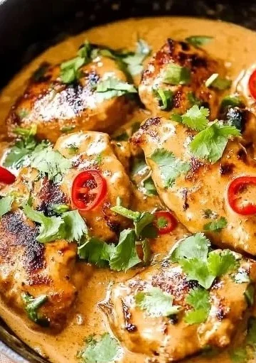 Thai Coconut Honey Lime Chicken garnished with lime slices and herbs on a plate.
