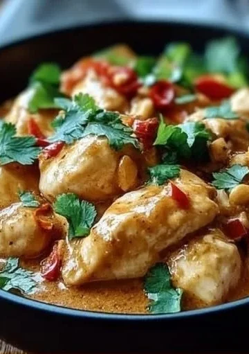 Delicious Thai Peanut Chicken made in a Crockpot for easy cooking.