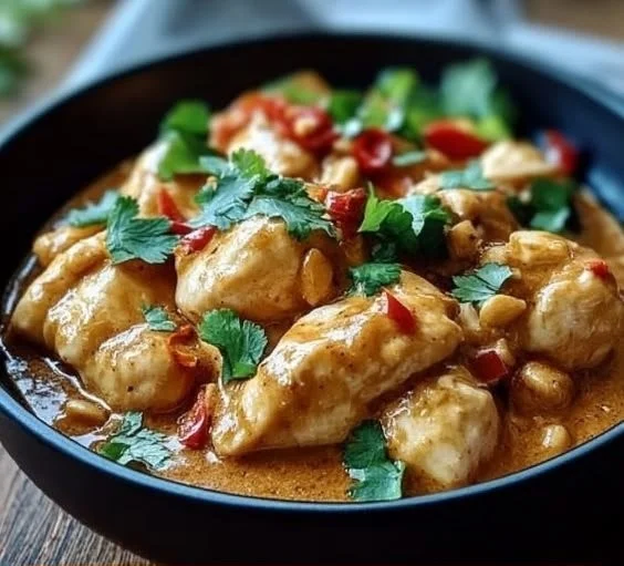 Delicious Thai Peanut Chicken made in a Crockpot for easy cooking.