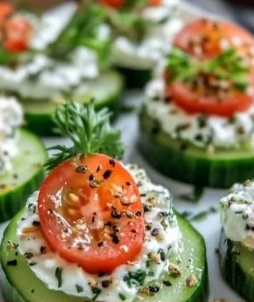 Zesty cucumber cottage cheese bites served on a platter with herbs