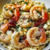 Delicious Lemon Feta Orzo with shrimp served in a vibrant dish.
