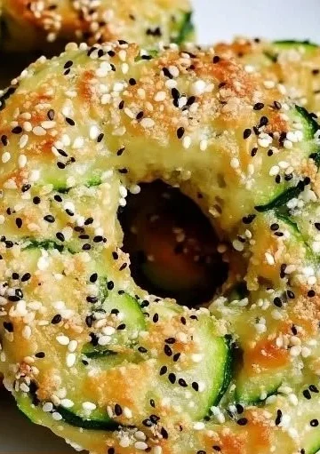 Freshly baked zucchini bagels with a golden crust and veggie filling